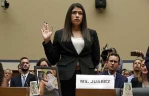 HOLD FOR STORY - FILE - In this July 10, 2019, file photo, Yazmin Juarez, is swo...